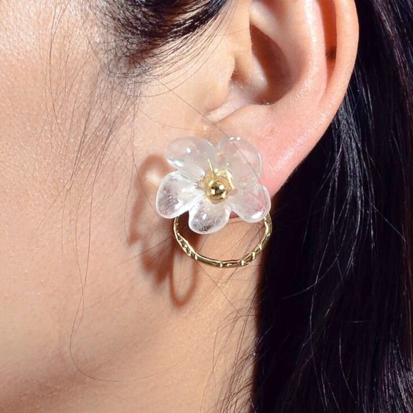 Flower Studs w/Gold Circle Jacket Earrings - Picture 5 of 8